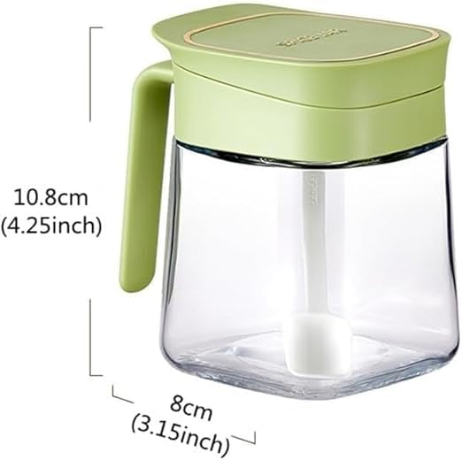 Glass Spice Jars with Spoon 300ml Airtight Seasoning Containers Kitchen Storage Jars for Sugar Salt Herbs Spices Premium Glass Seasoning Pot with Lid (Green) - image 2