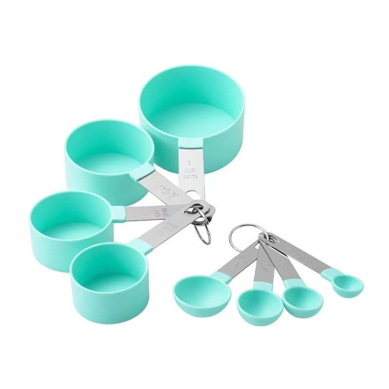 Measuring Cups and Spoons Set, 8-Piece Stackable Baking Measure Set with Stainless Steel Handles for Dry and Liquid Ingredients, BPA-Free, Green - image 1