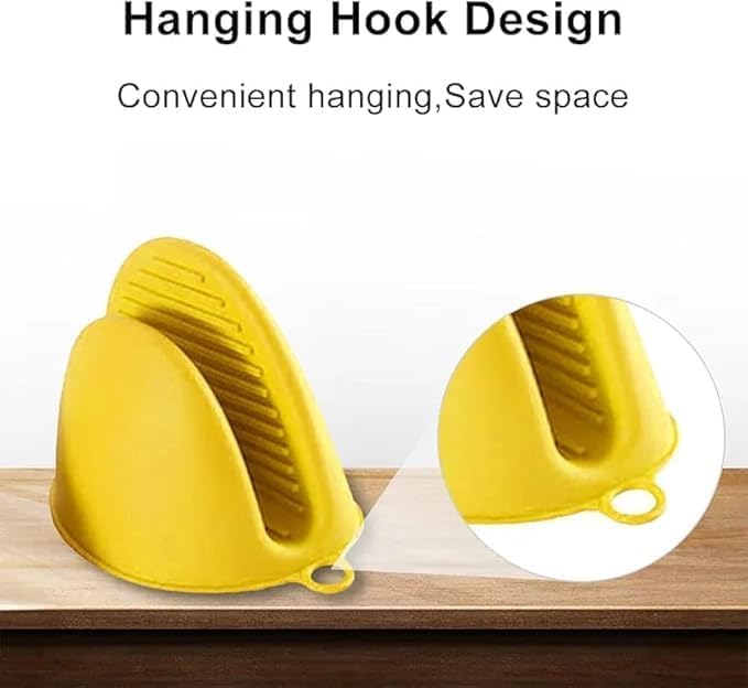 Gloves Mini Oven 2 Pairs Silicone Heat Resistant Pinch Mitts Potholders for Cooking Baking Handling Hot Trays Pots Pans Non Slip Compact Kitchen Tool N65 (Yellow) - image 2