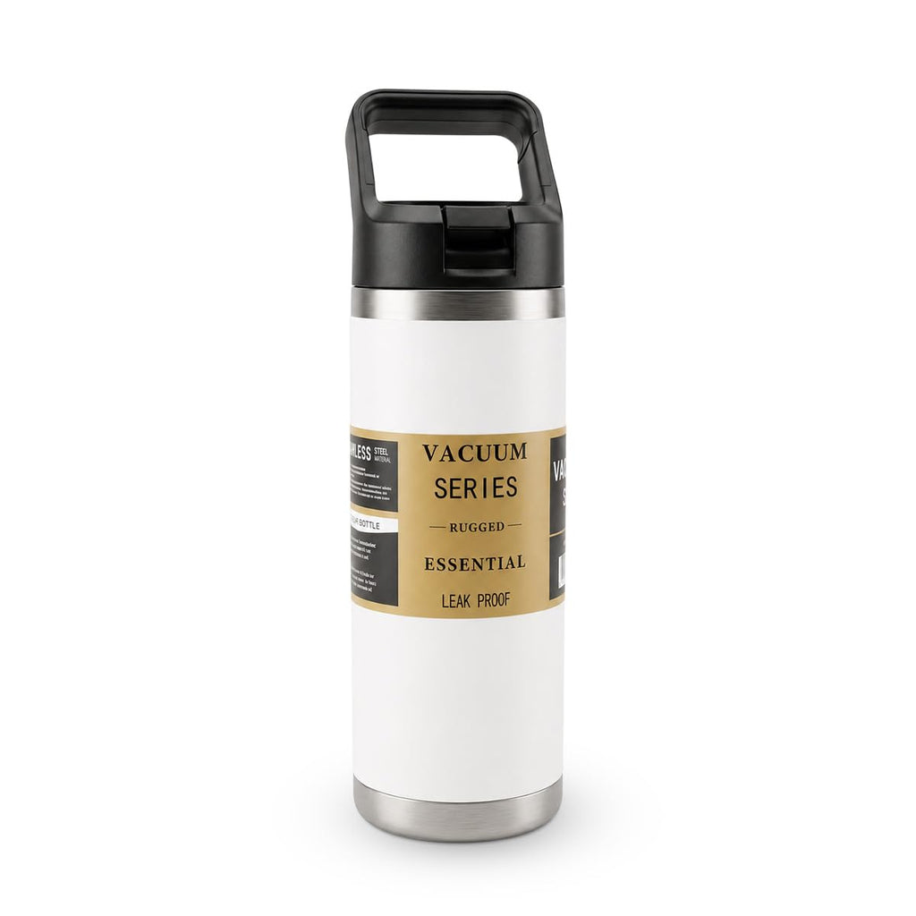 Water Bottle 540ml, Stainless Steel Vacuum Insulated Flask with Straw Lid and Carry Handle, Double-Wall Leakproof Bottle for Hot and Cold Drinks, Gym, Travel and Office, F-1550, White - image 1