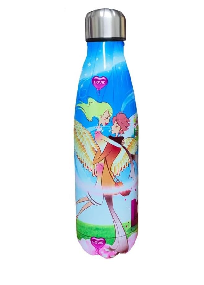 Water Bottle 500 ml, Vacuum Insulated Stainless Steel Sports Flask with Double-Wall Leakproof BPA-Free Design for Hot and Cold Drinks, Gym, Office, School, Travel and Outdoor Use (Blue Tinker Bell) - image 1