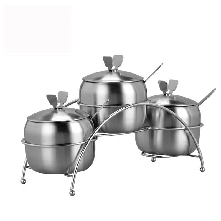 Spice Jars Set Stainless Steel with Rack, Kitchen Seasoning Containers for Salt Pepper Sugar Herbs Spices Storage Organizer - image 1