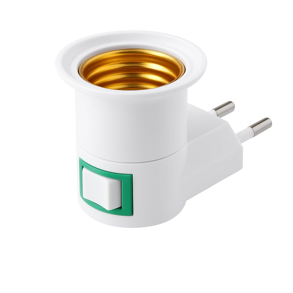 Lamp Holder E27 Plug Adapter with On/Off Switch, Plug-In Light Bulb Socket Converter with Child-Safety Design, ABS White, 1 Piece - image 1