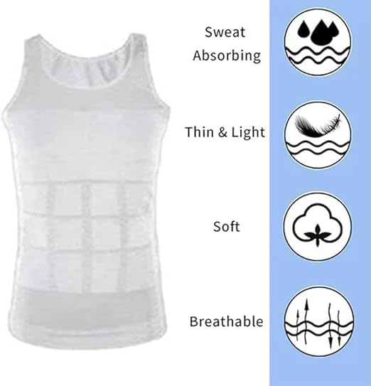 Slim Shirt For Men, Slimming Body Shaper, Tummy Control Vest, Lightweight Breathable, Seamless Invisible Under Clothes, Workout & Daily Wear (White, S) - image 2