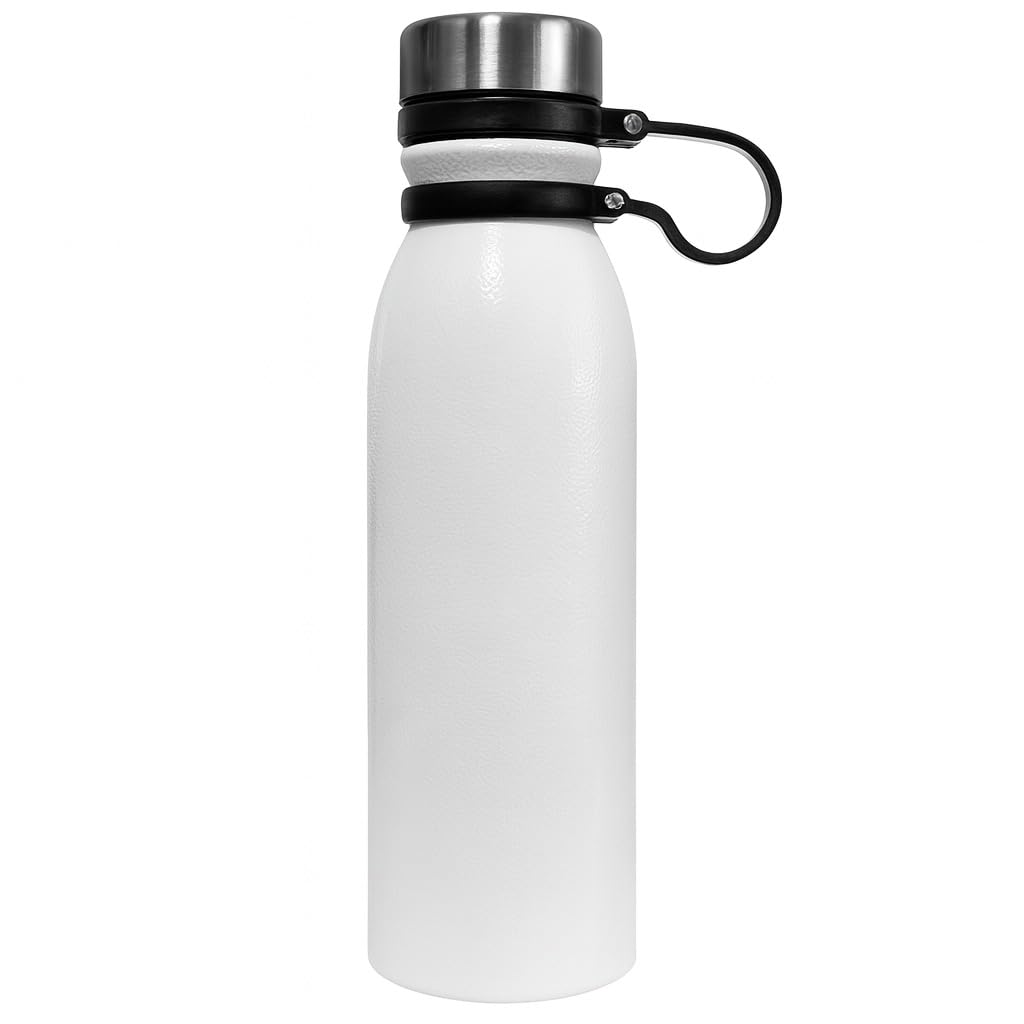 Water Bottle 600ml, Stainless Steel Vacuum Insulated Double Wall Sports Flask, Leakproof BPA-Free Bottle for Hot and Cold Drinks, Travel, Gym and Office, White - image 1