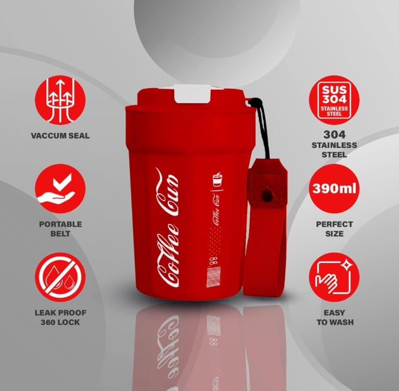 Travel Mug - Stainless Steel Insulated Coffee Tumbler Double Wall Thermal Cup with Leak Resistant Lid Reusable Cupholder Friendly for Car Travel Outdoor (Red) - image 2