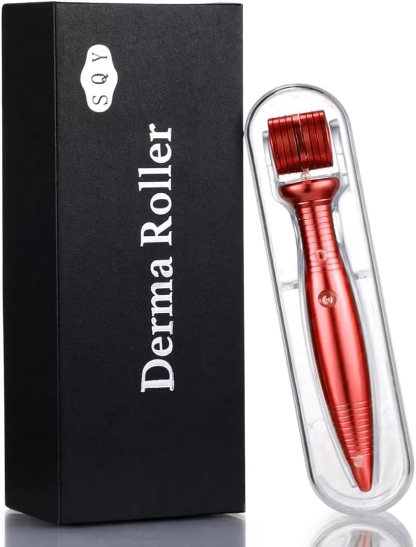 Derma Roller Microneedling Kit 540 Titanium Micro Needles, 0.75 mm Handheld Skincare Tool for Face Beard Scalp, Cosmetic Grooming Routine, Men Women, Red - image 1