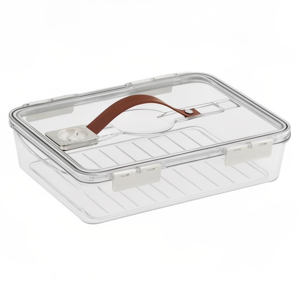 Food Storage Container 3000ml with Lid and Handle, Clear BPA-Free Acrylic Fridge Organizer Bin for Vegetables, Fruit and Kitchen Refrigerator Storage - image 1