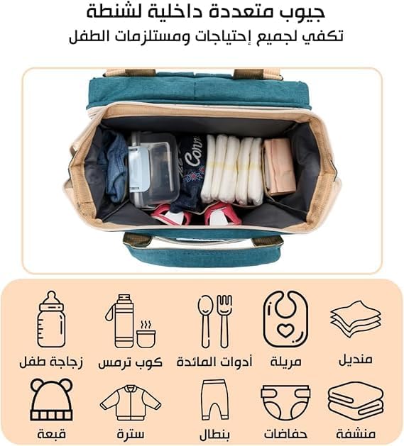 Diaper Bag Backpack with Changing Station and Portable Bassinet, Large Capacity Water-Resistant MatMom and Dad (Green) - image 4