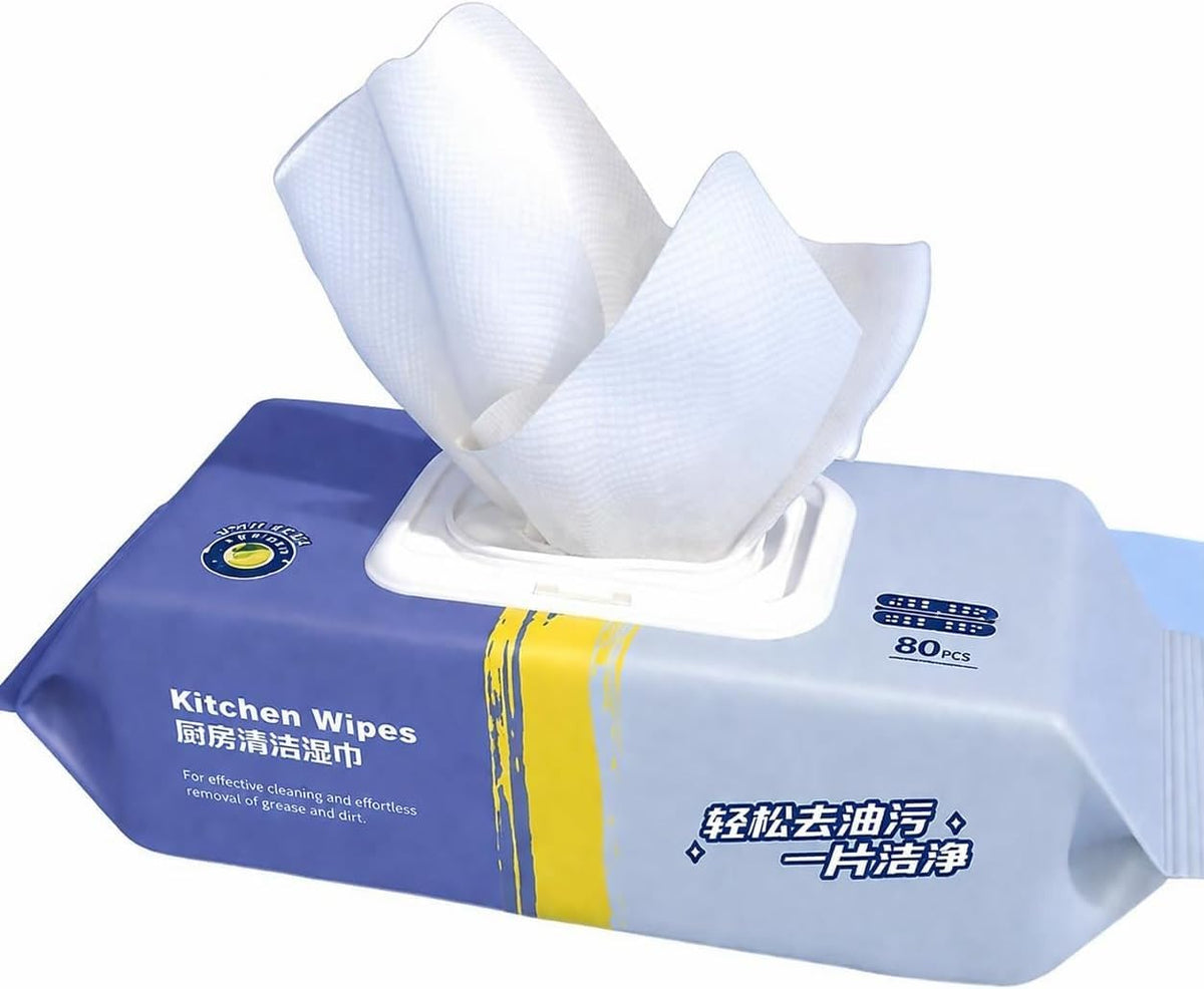 Kitchen Cleaning Wipes, 80 Thick Degreasing Wet Wipes with One-Pump Dispenser for Stovetops, Range Hoods, Countertops and Greasy Surfaces - image 1
