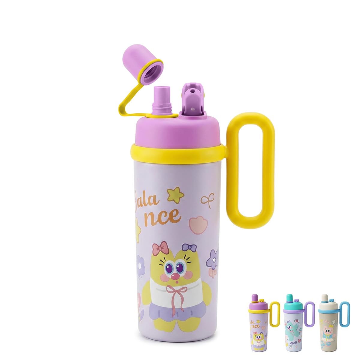 Vacuum Cup 700ml - Stainless Steel Insulated Travel Mug with Handle & Straw, Leak Proof for Hot and Cold Drinks, BPA-Free, Tumbler with Double Drink method for Gym, Travel & Car Use, F-1533 (Purple) - image 1