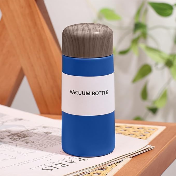 Water Bottle 150ml Mini Stainless Steel Vacuum Insulated Pocket Flask, Slim Wood Grain Leak-Proof Travel Mug for Coffee Tea, Blue - image 6