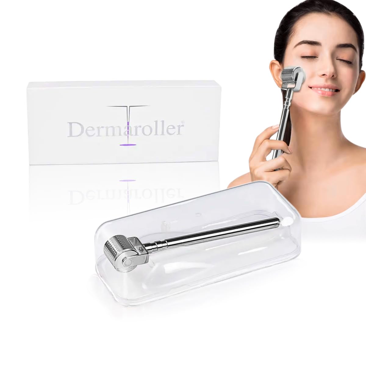Derma Roller 0.75 mm, 540 Titanium Microneedles with Ergonomic Metal Handle, Manual Cosmetic Skin Care Roller for Face and Body, Silver - image 1