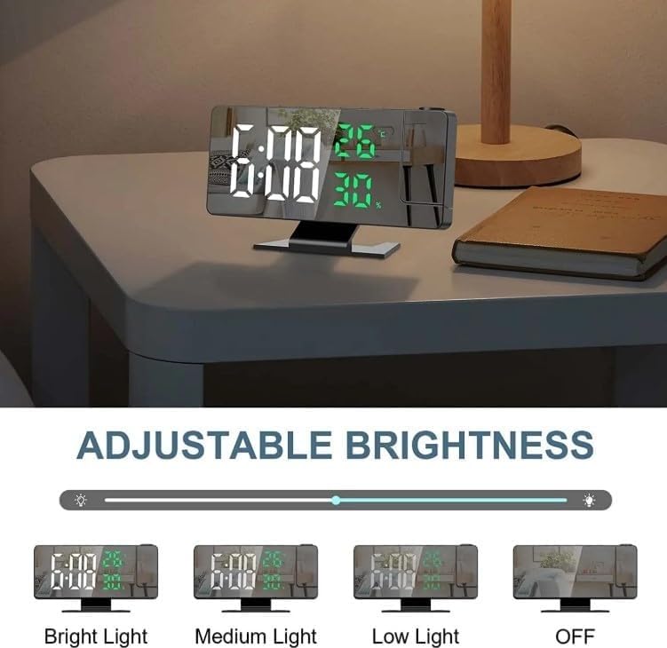 Digital Alarm Clock with LED Mirror Projection, Large Time, Temperature and Date Display, 3-Level Brightness, Snooze, USB Powered Bedside Desk Clock for Bedroom and Office, Red - image 3