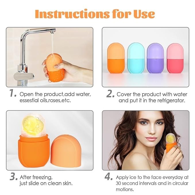 Ice Roller for Face and Eyes, Reusable Silicone Cooling Facial Massage Stick for Skincare, Under-Eye and Neck Care, Portable Beauty Tool, Orange - image 4