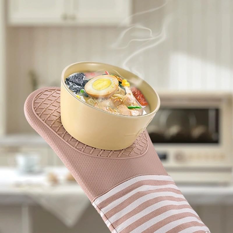 Oven Mitt, Silicone Heat-Resistant Kitchen Glove with Non-Slip Grip and Soft Cotton Lining, Washable Pot Holder for Baking, Cooking, BBQ and Hot Trays, Pink, 1 Piece - image 6