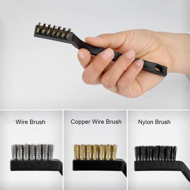 Wire Brushes Set 6 Piece Curved Handle Nylon Brass Stainless Steel Bristles Cleaning Kit for Rust Paint Dirt Removal Metal Grill Kitchen Workshop Black - image 4