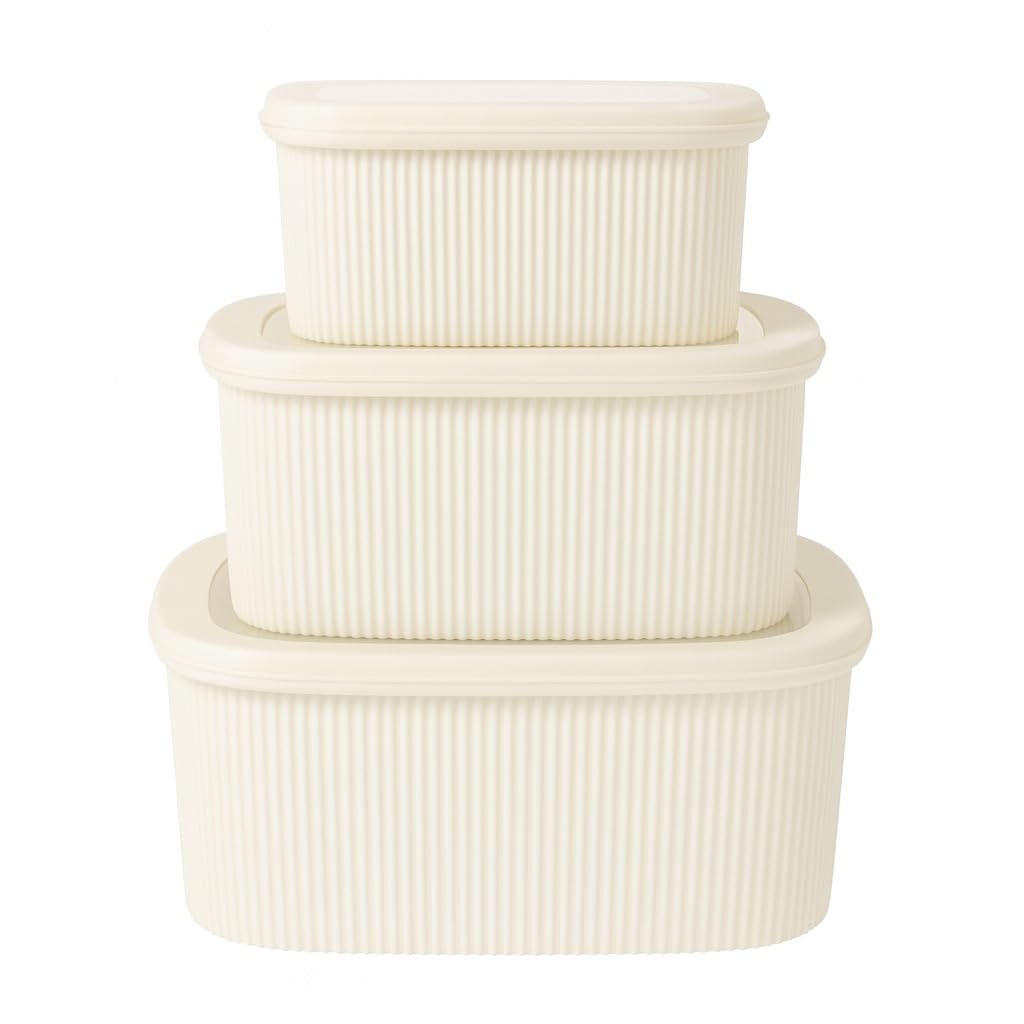 Food Storage Containers Set, 3-Piece White Plastic Kitchen Organiser for Snacks, Dry Food, Leftovers, Refrigerator, Pantry and Cabinet (White) - image 1