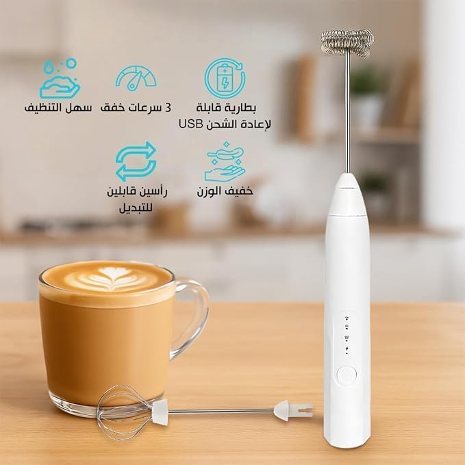 Milk Frother Handheld, USB Rechargeable 3-Speed Stainless Steel Whisk for Latte, Cappuccino, Hot Chocolate, Coffee and Egg Mixing, Portable (White) - image 2