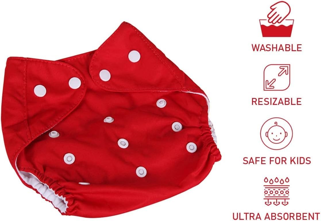 Baby Cloth Diaper – Reusable Baby Adjustable Cotton Pocket Diapers, Washable Nappy, 0-3 Years Soft Waterproof & Breathable Insert Friendly for Newborn Infant Toddler (Red) - image 2