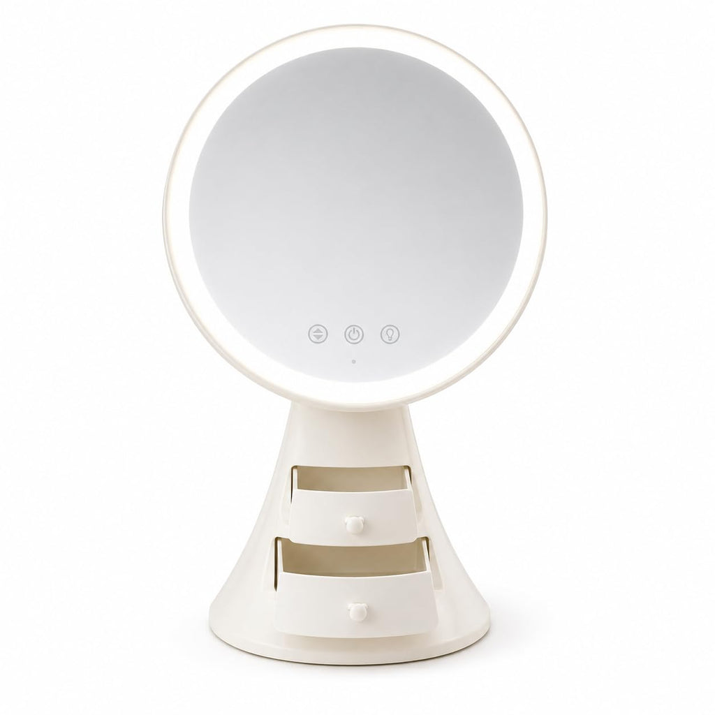 Makeup Mirror with Lights and Organizer, LED Vanity Mirror with Touch Control, 3 Light Modes, Adjustable Angle and Cosmetic Storage for Dressing Table, X-611, White - image 1