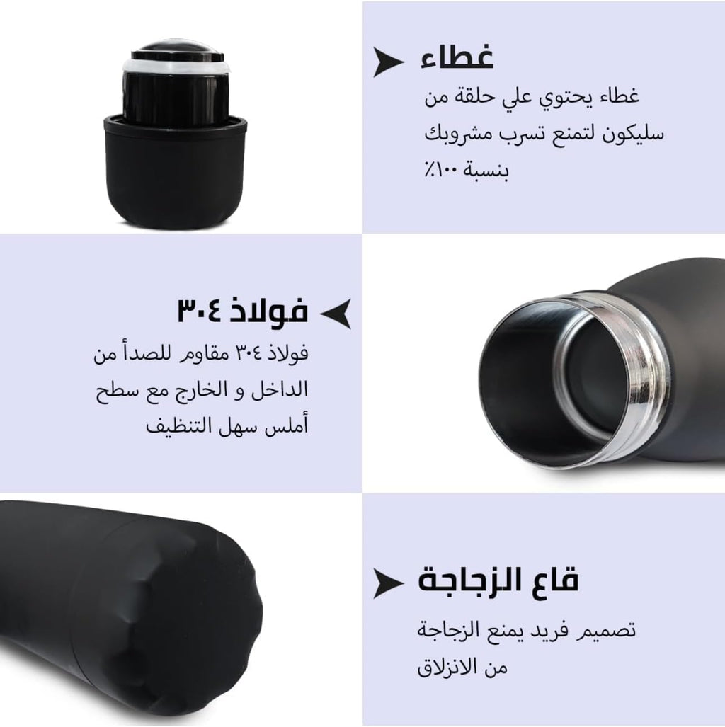 Stainless Steel Water Bottle 500ml, Double-Wall Vacuum Insulated 18/8 Flask with Leak-Resistant Lid, BPA-Free Travel Bottle for Hot and Cold Drinks, Black - image 4