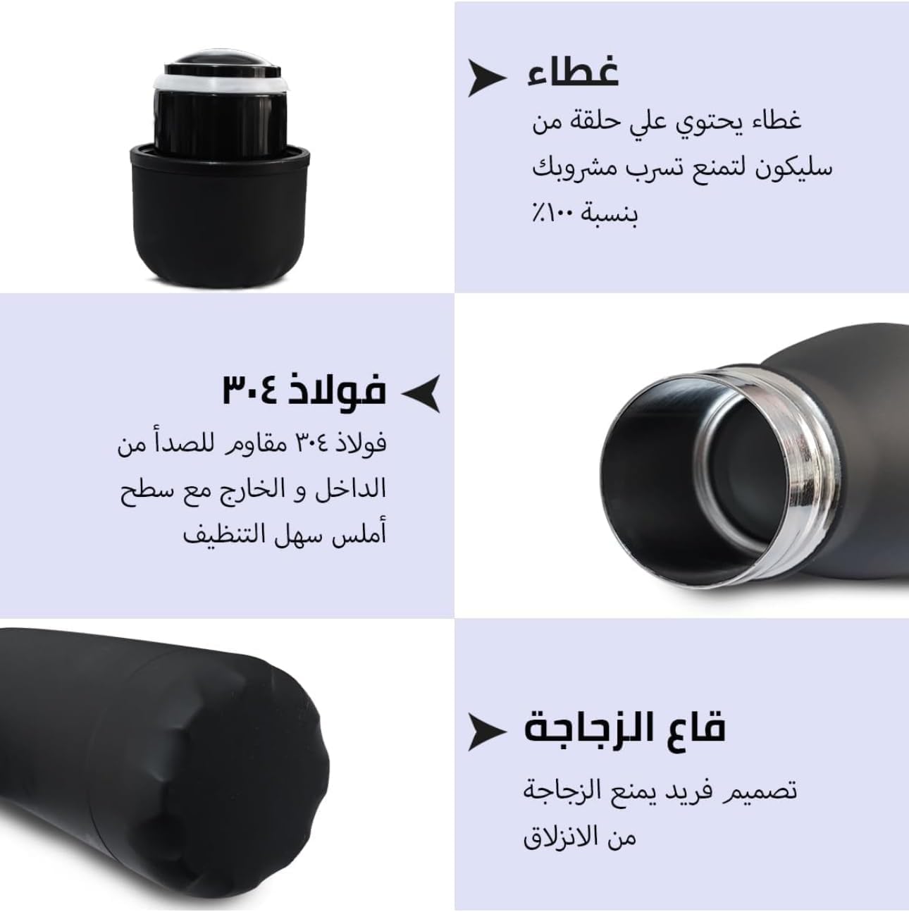 Stainless Steel Water Bottle 500ml, Double-Wall Vacuum Insulated 18/8 Flask with Leak-Resistant Lid, BPA-Free Travel Bottle for Hot and Cold Drinks, Black - image 4