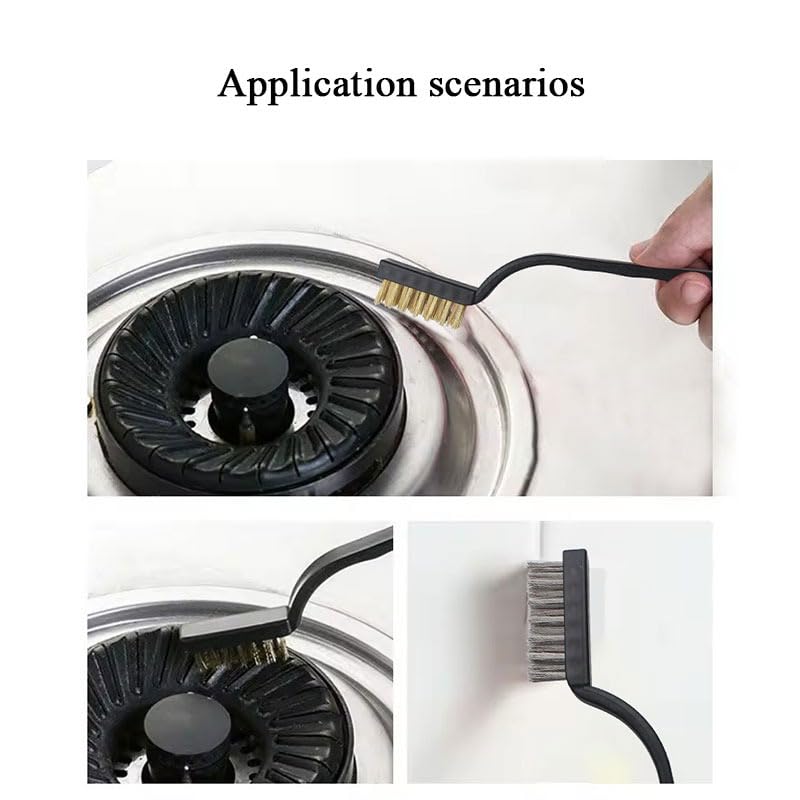 Wire Brushes Set 6 Piece Curved Handle Nylon Brass Stainless Steel Bristles Cleaning Kit for Rust Paint Dirt Removal Metal Grill Kitchen Workshop Black - image 6