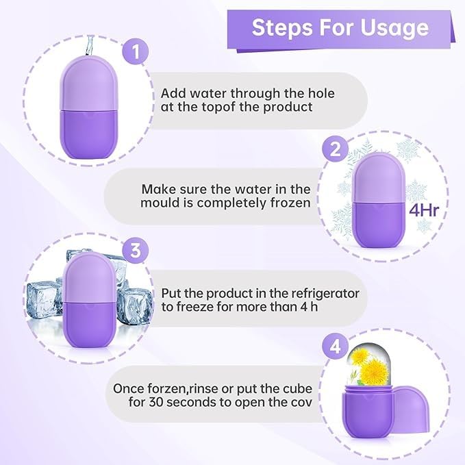 Ice Roller for Face & Eye - Silicone Ice Mold Face Massage, Facial Beauty Ice Roller Skin Care Tools, Capsules Skin Care Kit, Remove Fine Lines & Shrink Pores, HD-7060 (Purple) - image 3