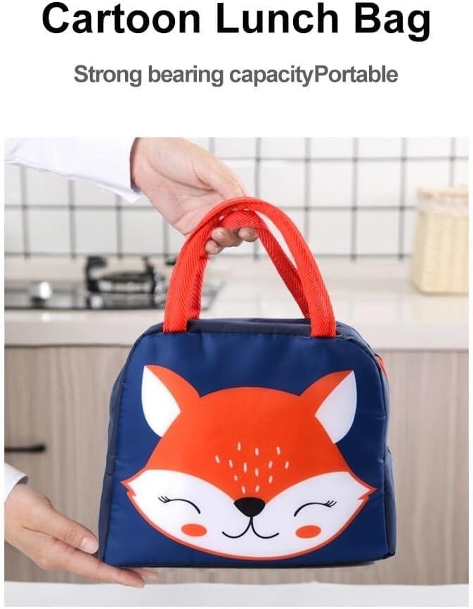 Lunch Box Bag for Kids, Compact Foldable Insulated Lunch Bag with Leak-Resistant Lining, Thermal Cooler Tote for School, Picnic, Beach and Travel, (Blue & Red) - image 4