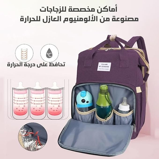 Diaper Bag Backpack with Travel Bassinet Bed Waterproof Large Capacity Maternity Changing Station Portable Care Organizer for Travel Picnic Home Purple - image 4