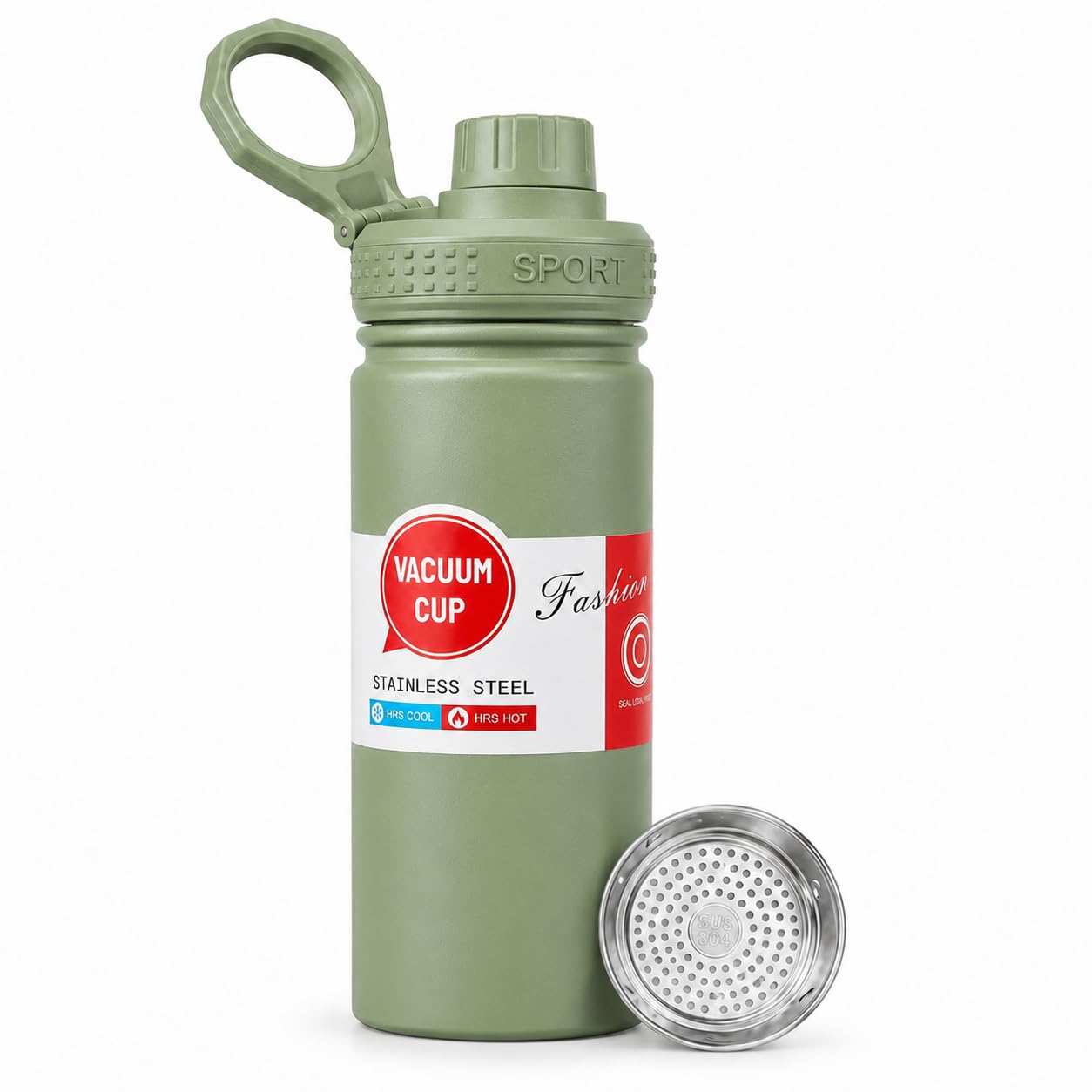 Water Bottle 550 ml, 304 Stainless Steel Vacuum Insulated Flask with Leakproof Lid and Carry Loop, BPA-Free Sports Bottle for Gym, School, Office and Travel, F-742, Green - image 1