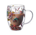 Coffee Mug 350ml, Double Wall Borosilicate Glass Cup with Handle and Colorful Dried Flower Design for Cappuccino, Tea, Espresso, Juice, Hot and Cold Drinks, Clear - image 1