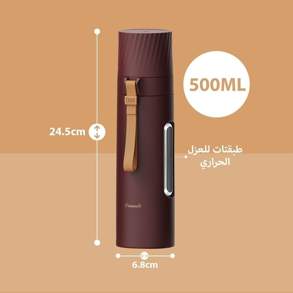 Water Bottle 500 ml, Vacuum Insulated Stainless Steel Thermal Flask with Double-Wall Leakproof BPA-Free Design for Hot and Cold Drinks, Travel, Office, Gym and Outdoor Use (Brown) - image 3