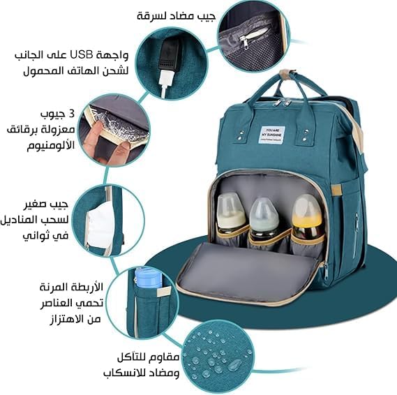 Diaper Bag Backpack with Changing Station and Portable Bassinet, Large Capacity Water-Resistant MatMom and Dad (Green) - image 3