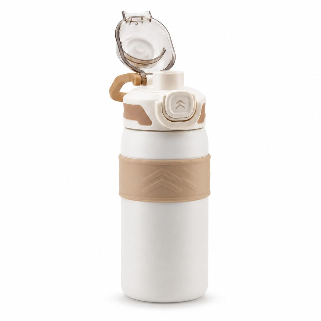 Water Bottle 600ml, Stainless Steel Vacuum Insulated Flask with Straw Lid, Carry Handle and Leakproof BPA-Free Design for Hot and Cold Drinks, Gym, Travel and Home, F-1542 (Brown) - image 1