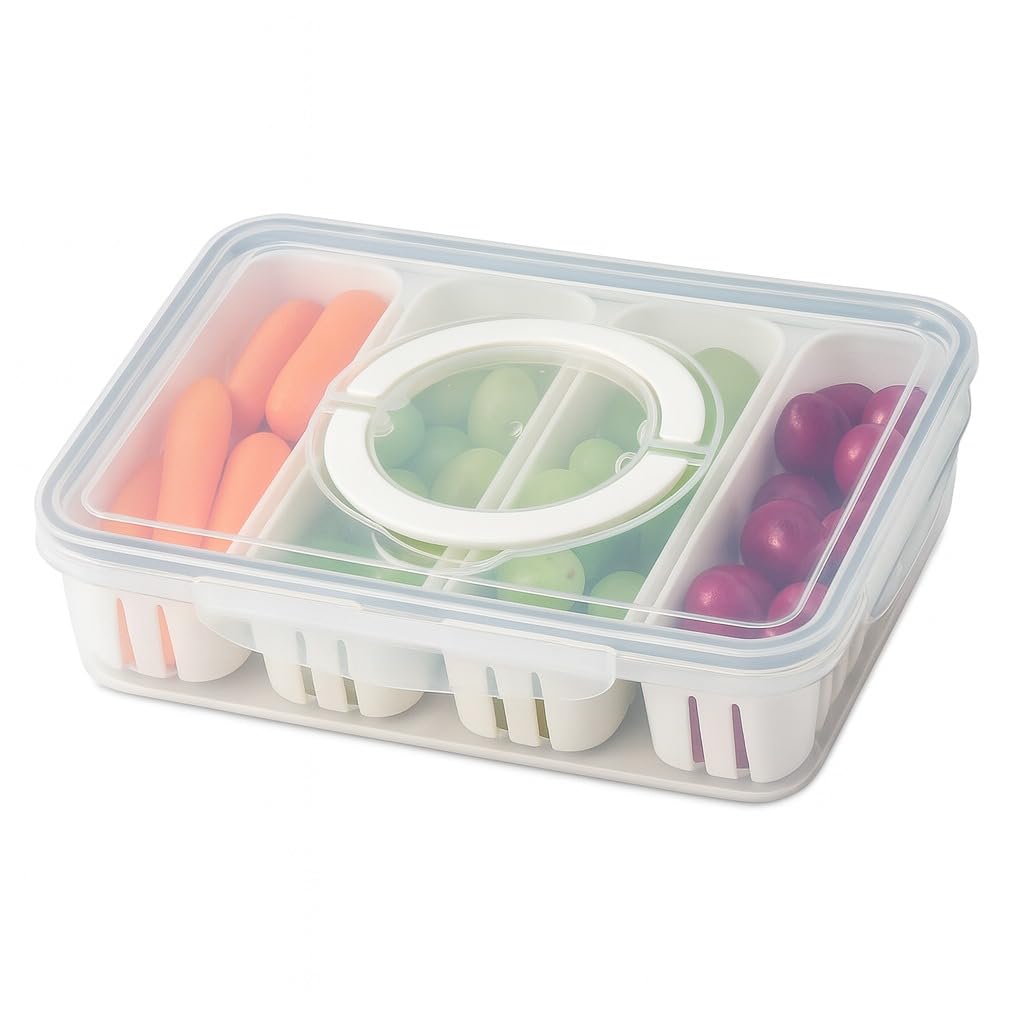 Storage Box with Lid - 4 Compartments Divided Food Storage Container For Refrigerator Kitchen Cabinet Organizer For Sweets Fruit Nuts Snacks Spices - image 1