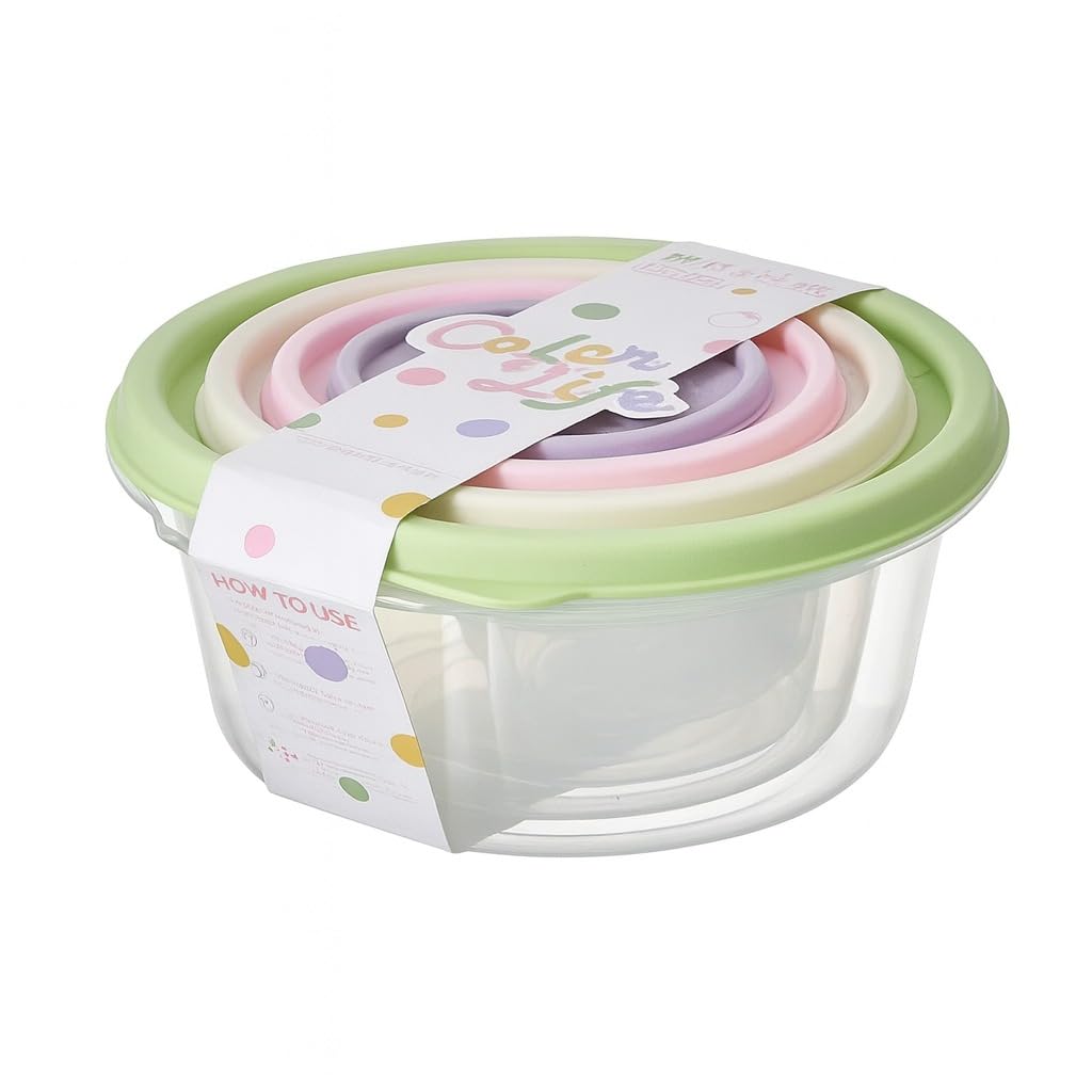 Food Storage Containers Set, 4 Pcs Airtight Refrigerator Crisper Boxes, Stackable Round Plastic Containers for Vegetables, Fruit and Leftovers, Microwave Safe 3 Minutes, Green - image 1
