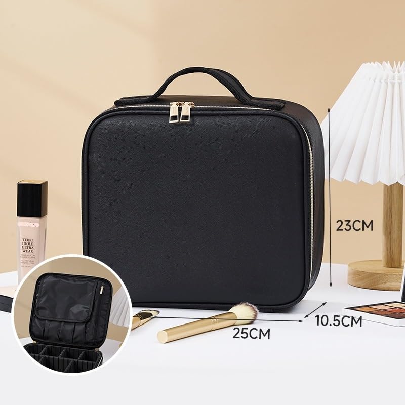 Makeup Bag with LED Mirror, Travel Cosmetic Case with 3 Light Modes, Adjustable Dividers and Water-Resistant Organizer Box for Women and Girls, X-494, Black - image 7