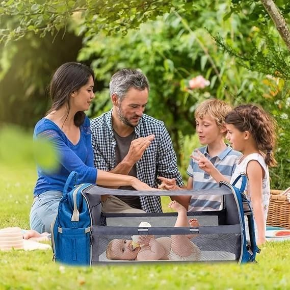 Diaper Bag Backpack with Travel Bassinet Bed, Waterproof Large Capacity Maternity Bag, Changing Station, Portable Care Organizer for Travel, Picnic & Home use (Blue) - image 6
