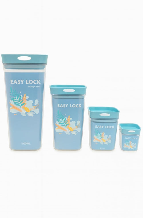 Airtight Food Storage Containers 4 Piece, Clear Stackable Acrylic Canister Set with 400ml, 600ml, 800ml and 1L Jars for Flour, Sugar, Pulses, Spices and Snacks, Blue - image 1