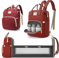 Diaper Bag Backpack with Bassinet, Travel Baby Bed Changing Station, Large Capacity Waterproof Maternity Bag, Portable Baby Crib for Mom and Dad (Red) - image 1