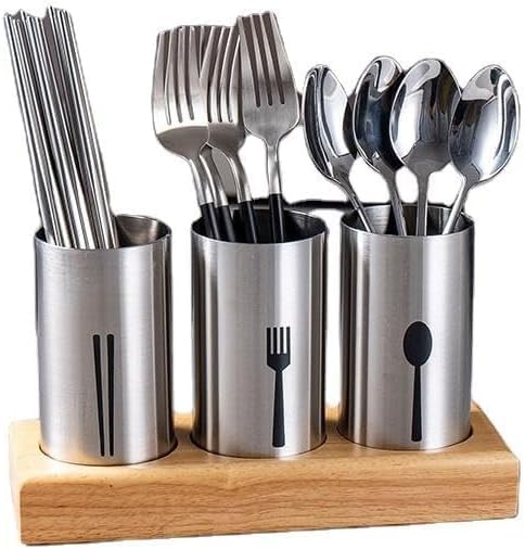 Cutlery Holder, Stainless Steel Utensil Organizer with Bamboo Base, Flatware Caddy for Forks, Knives and Spoons, Kitchen Counter and Dining Table - image 7