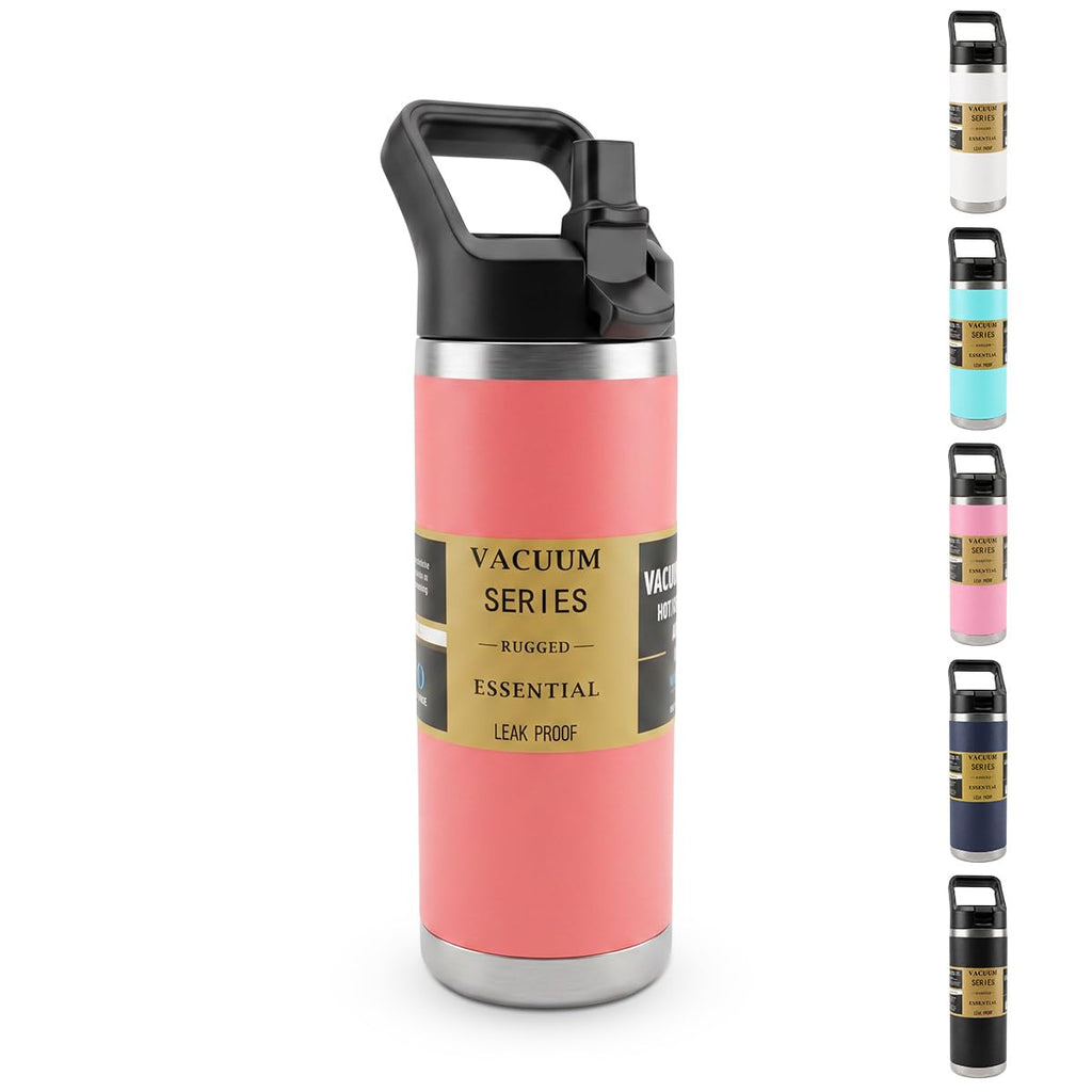 Water Bottle - Vacuum Insulated Stainless Steel Double Wall Thermal Flask with Straw Lid and Carry Handle Leakproof BPA Free for Travel Gym Camping and Office 540ml, F-1550 (Orange) - image 1