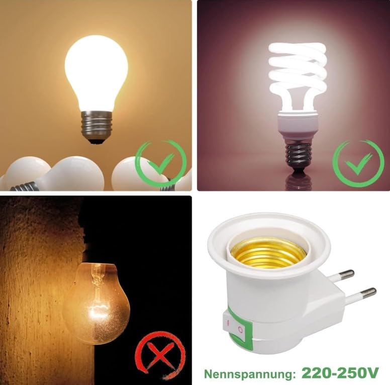 Light Socket E27 - Lamp Holder Adapter Plug with On/Off Switch, 2 Pin Converter Power Extension Socket, Child Safety For Home, Office & Travel (1) - image 4