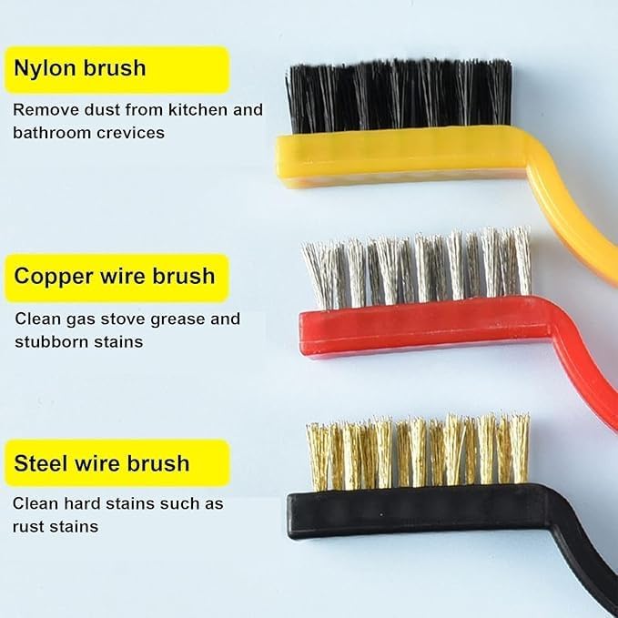 Wire Brush Set 6 Pcs Nylon Brass Stainless Steel Cleaning Brushes, Curved Handle Tool Kit for Rust Paint Stain Removal Metal Kitchen Workshop - image 2