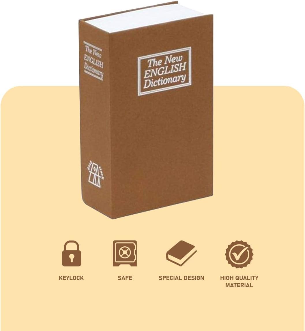 Book Safe with Lock and 2 Keys, Hidden Metal Box for Cash, Jewelry, Passport and Valuables, 24 x 15.5 x 5.5 cm (Brown) - image 4