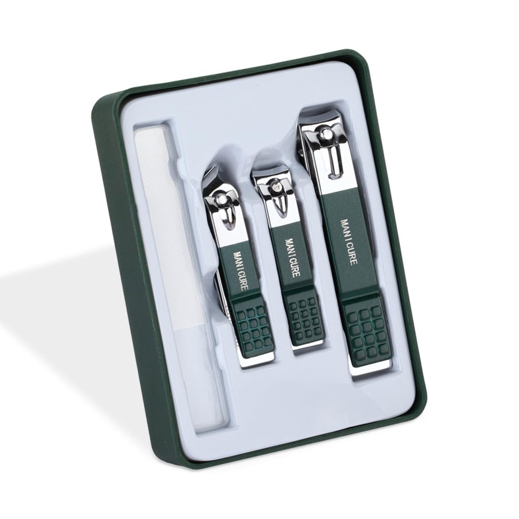 Manicure and Pedicure Kit 4 Pieces, Stainless Steel Nail Clippers Set for Fingernails and Toenails, Portable Grooming Tools for Men and Women, Green and Silver - image 1