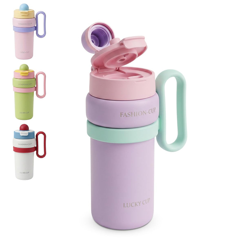 Travel Mug 900ml, Stainless Steel Vacuum Insulated Tumbler with Handle and Straw Lid, Leak-Resistant Cup for Hot and Cold Drinks, Car, Office and Gym, F-1544 (Purple) - image 1