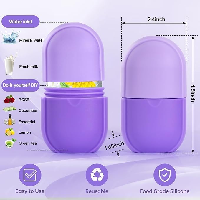 Ice Roller for Face & Eye - Silicone Ice Mold Face Massage, Facial Beauty Ice Roller Skin Care Tools, Capsules Skin Care Kit, Remove Fine Lines & Shrink Pores, HD-7060 (Purple) - image 2